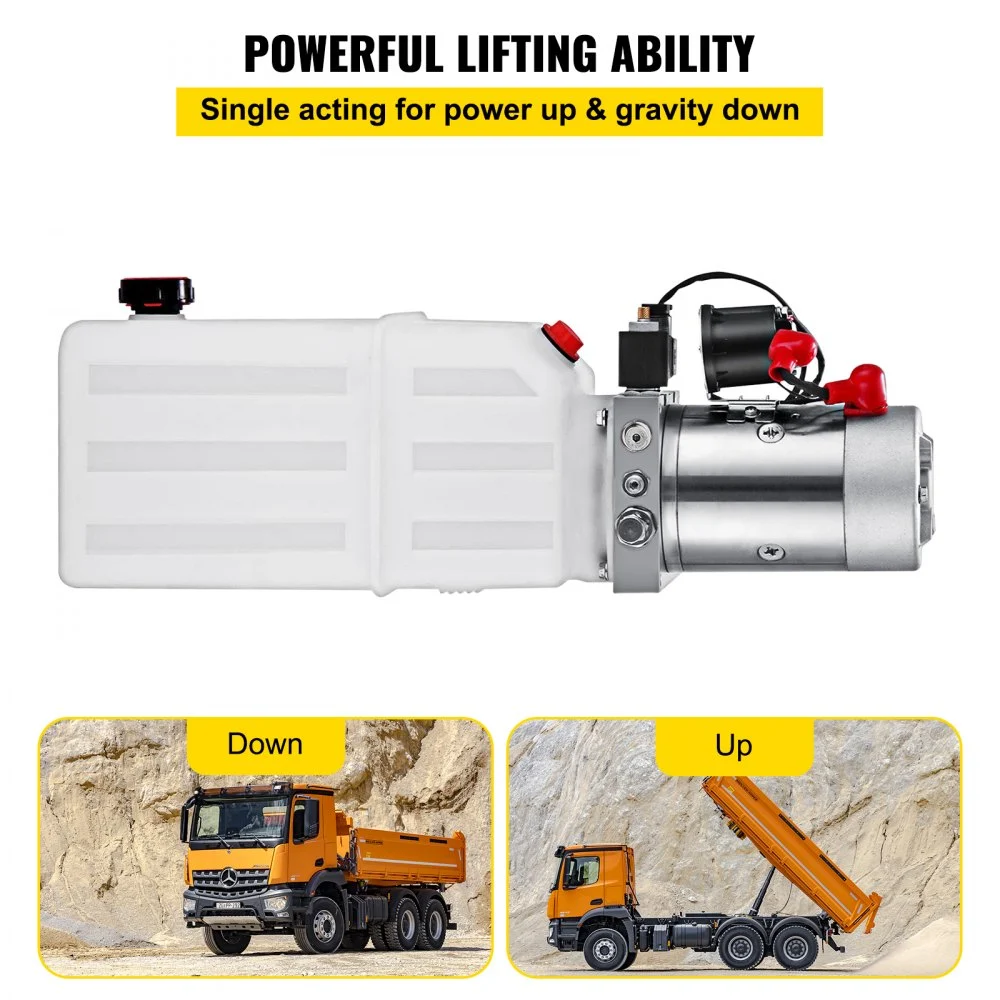 VEVOR 6 Quart Hydraulic Power Unit Single Acting Hydraulic Pump Dump Trailer 12V DC with 6L Metal Reservoir Hydraulic Power Pack for Car Lifting