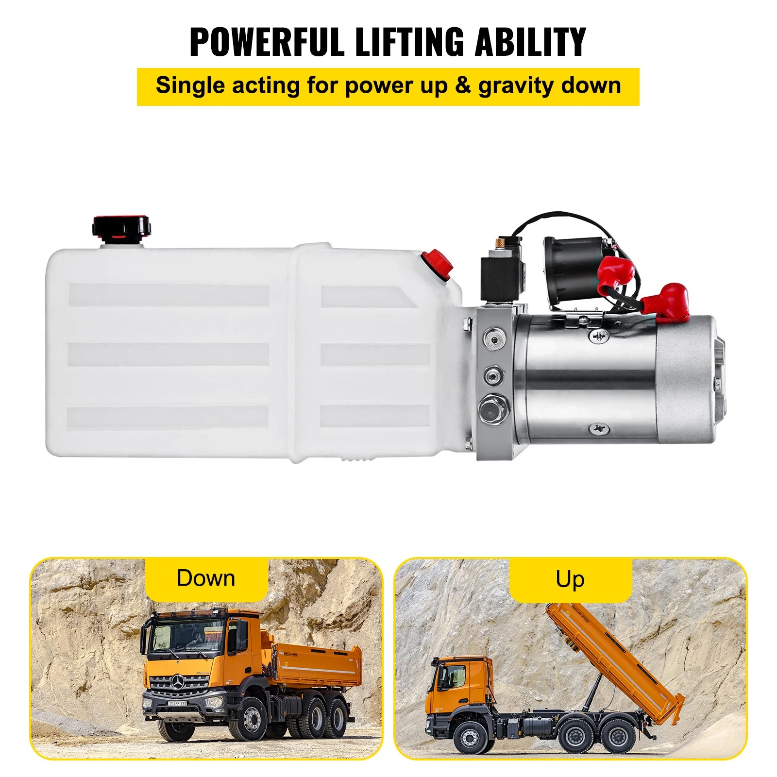 VEVOR 6 Quart Hydraulic Power Unit Single Acting Hydraulic Pump Dump Trailer 12V DC with 6L Metal Reservoir Hydraulic Power Pack for Car Lifting