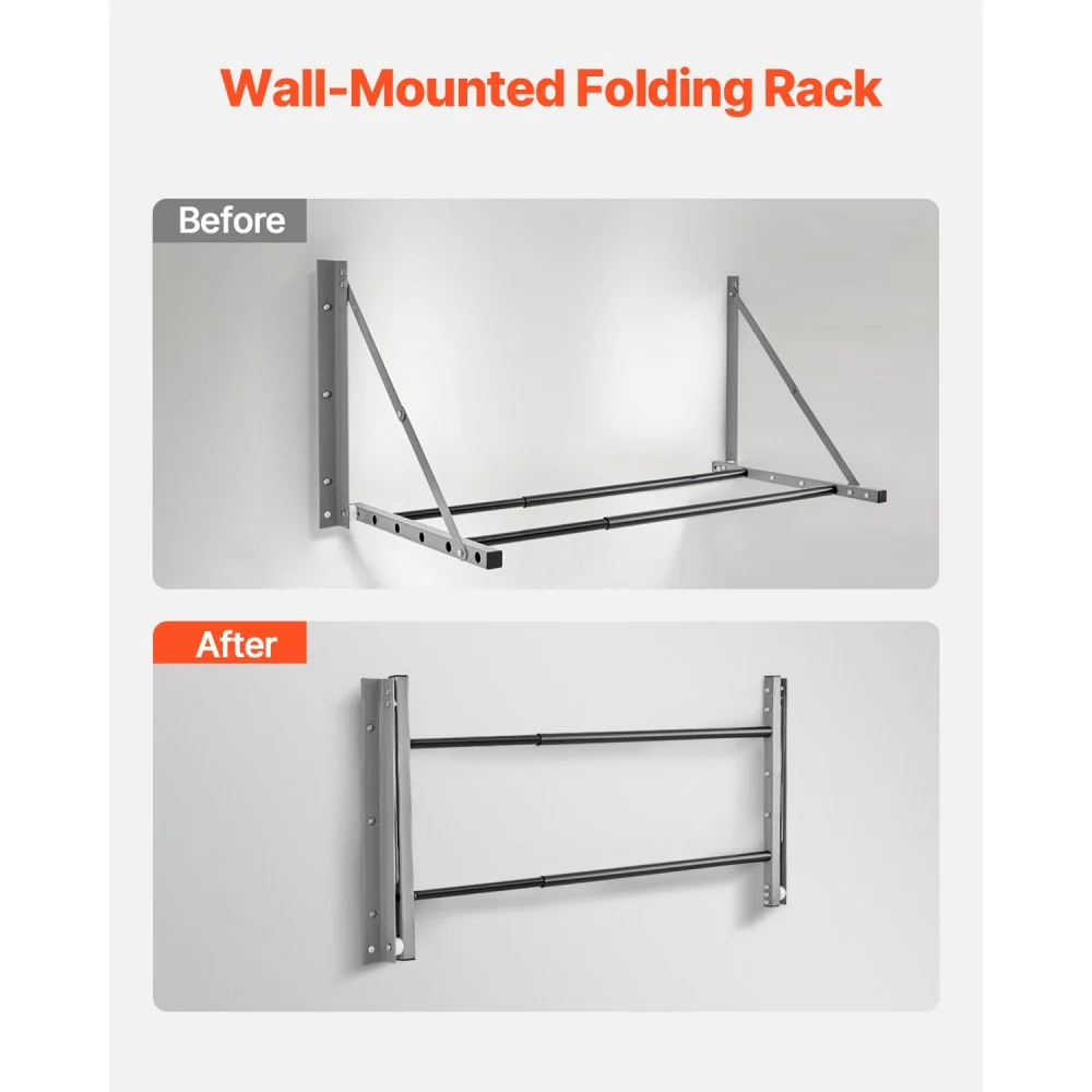 VEVOR Wall Mounted Folding Tire Rack, 32" - 48" Adjustable Tire Rack, Q235 Heavy-Duty Steel Tire Storage Rack for R14-R20 inch Standard Tires, Max 300lbs Load Capacity for Garage Workshop Repair Shop