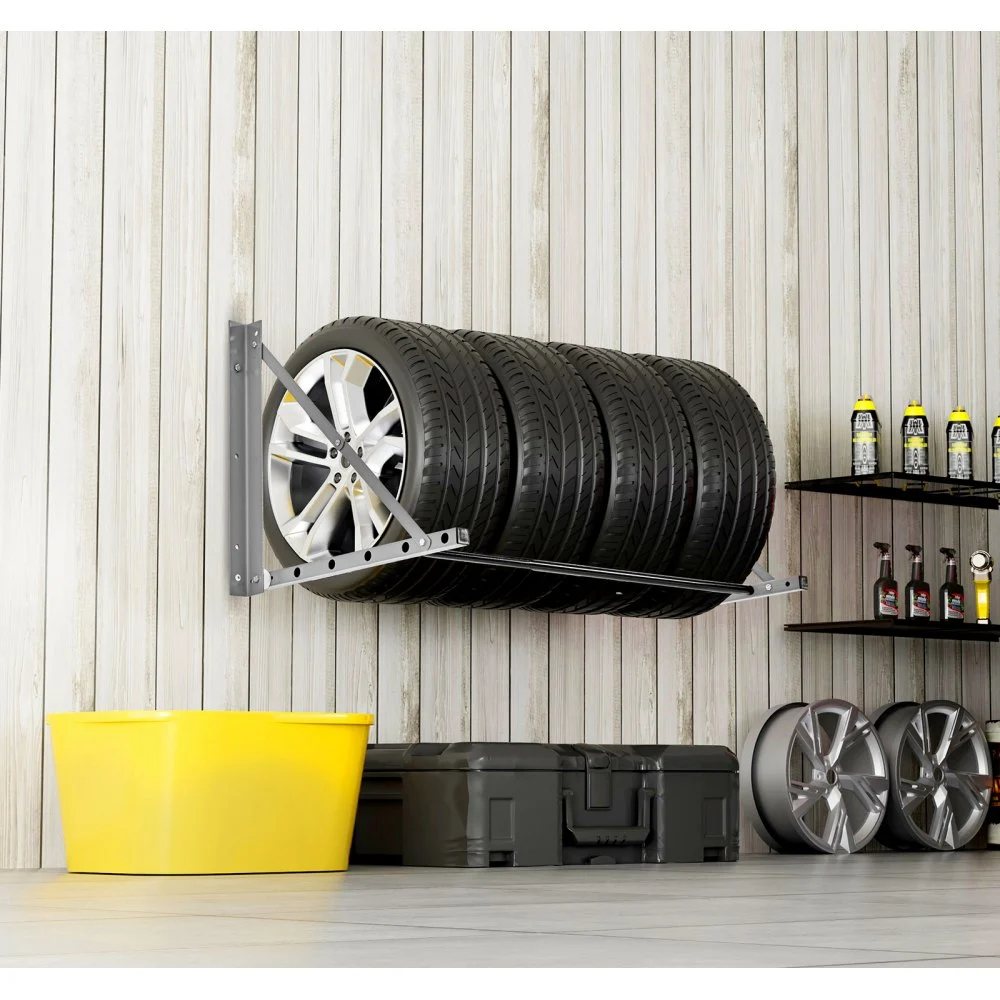 VEVOR Wall Mounted Folding Tire Rack, 32" - 48" Adjustable Tire Rack, Q235 Heavy-Duty Steel Tire Storage Rack for R14-R20 inch Standard Tires, Max 300lbs Load Capacity for Garage Workshop Repair Shop