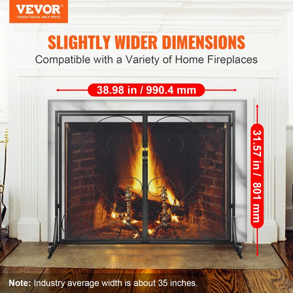 Pantalla para chimenea VEVOR de 1 panel con puerta, malla de hierro resistente, 99 cm (largo) x 80 cm (alto), fácil de instalar, rejilla cortafuegos independiente para sala de estar, decoración vintage.