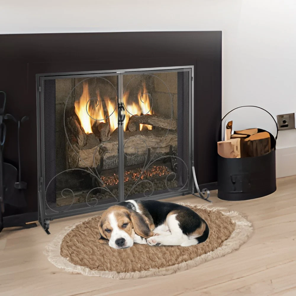 Pantalla para chimenea VEVOR de 1 panel con puerta, malla de hierro resistente, 99 cm (largo) x 80 cm (alto), fácil de instalar, rejilla cortafuegos independiente para sala de estar, decoración vintage.