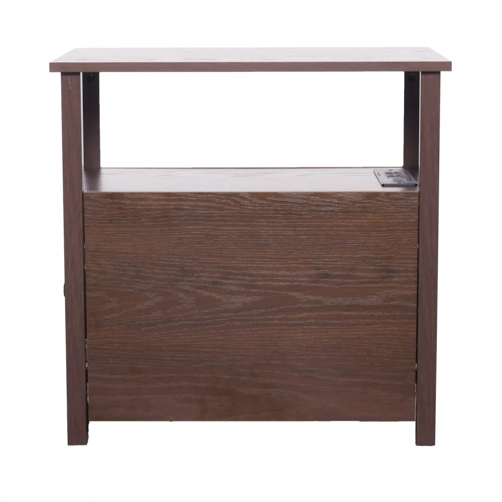VEVOR Farmhouse End Table, Nightstand with Charging Station, 4 Tiers End Table with Storage Cabinet and 2 Drawers, Side Table with USB Ports and Outlets, Ideal for Living Room, Bedroom, Brown