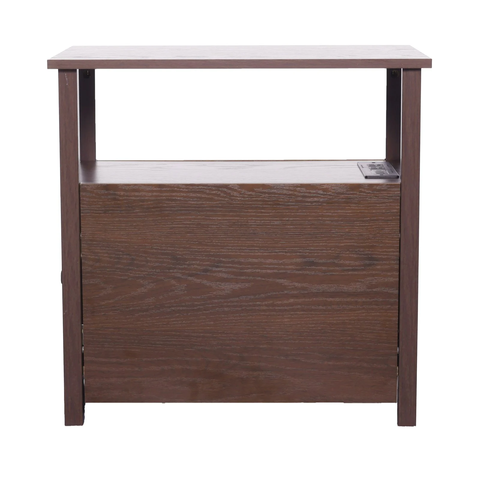 VEVOR Farmhouse End Table, Nightstand with Charging Station, 4 Tiers End Table with Storage Cabinet and 2 Drawers, Side Table with USB Ports and Outlets, Ideal for Living Room, Bedroom, Brown
