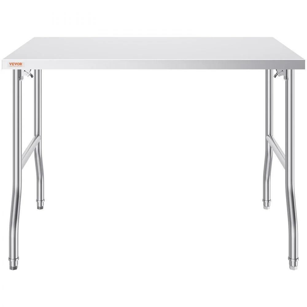 Mesa de preparación comercial plegable VEVOR, estación de trabajo comercial de 48 x 30 pulgadas, mesa plegable de acero inoxidable resistente con carga de 300 libras, mesa de trabajo de cocina, para el hogar, la cocina, el restaurante, el garaje
