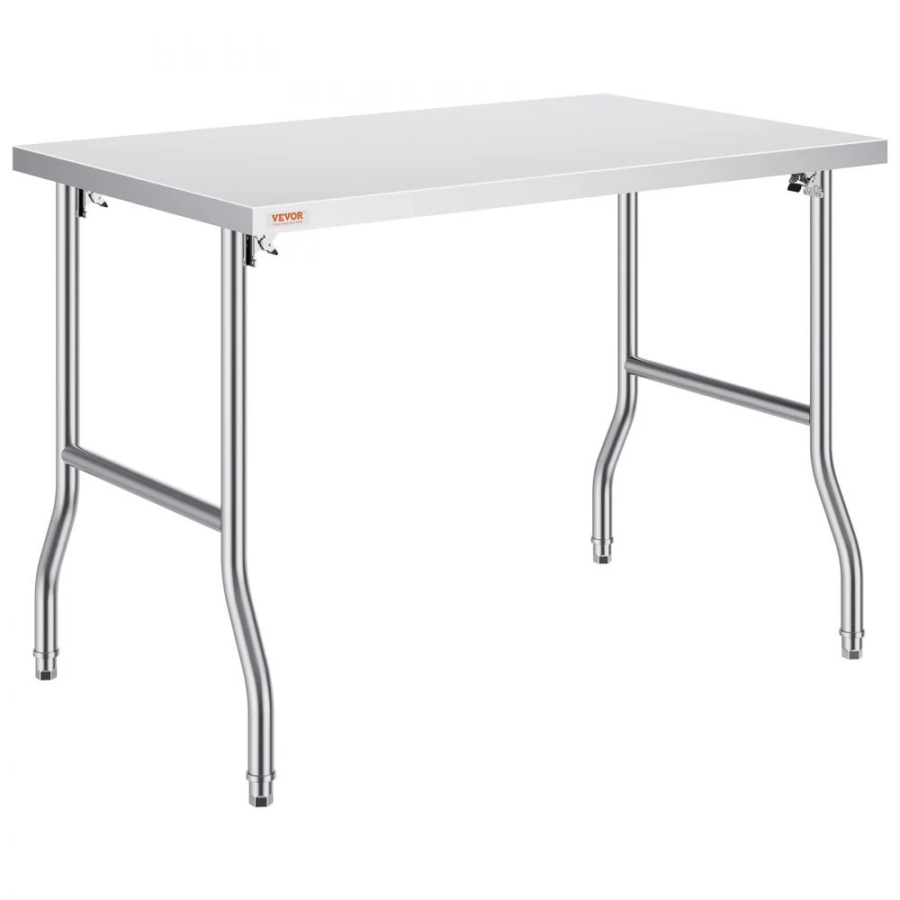 Mesa de preparación comercial plegable VEVOR, estación de trabajo comercial de 48 x 30 pulgadas, mesa plegable de acero inoxidable resistente con carga de 300 libras, mesa de trabajo de cocina, para el hogar, la cocina, el restaurante, el garaje