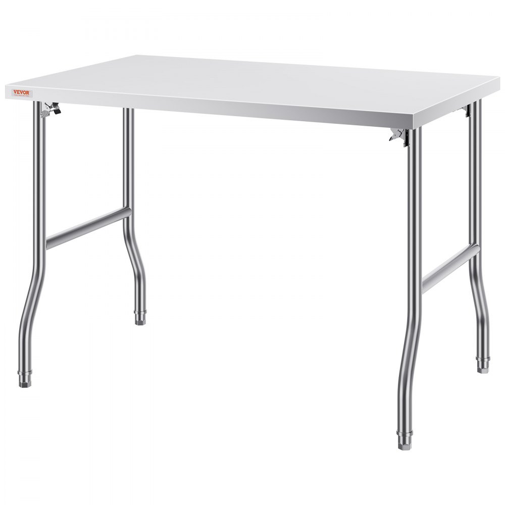 Mesa de preparación comercial plegable VEVOR, estación de trabajo comercial de 48 x 30 pulgadas, mesa plegable de acero inoxidable resistente con carga de 300 libras, mesa de trabajo de cocina, para el hogar, la cocina, el restaurante, el garaje