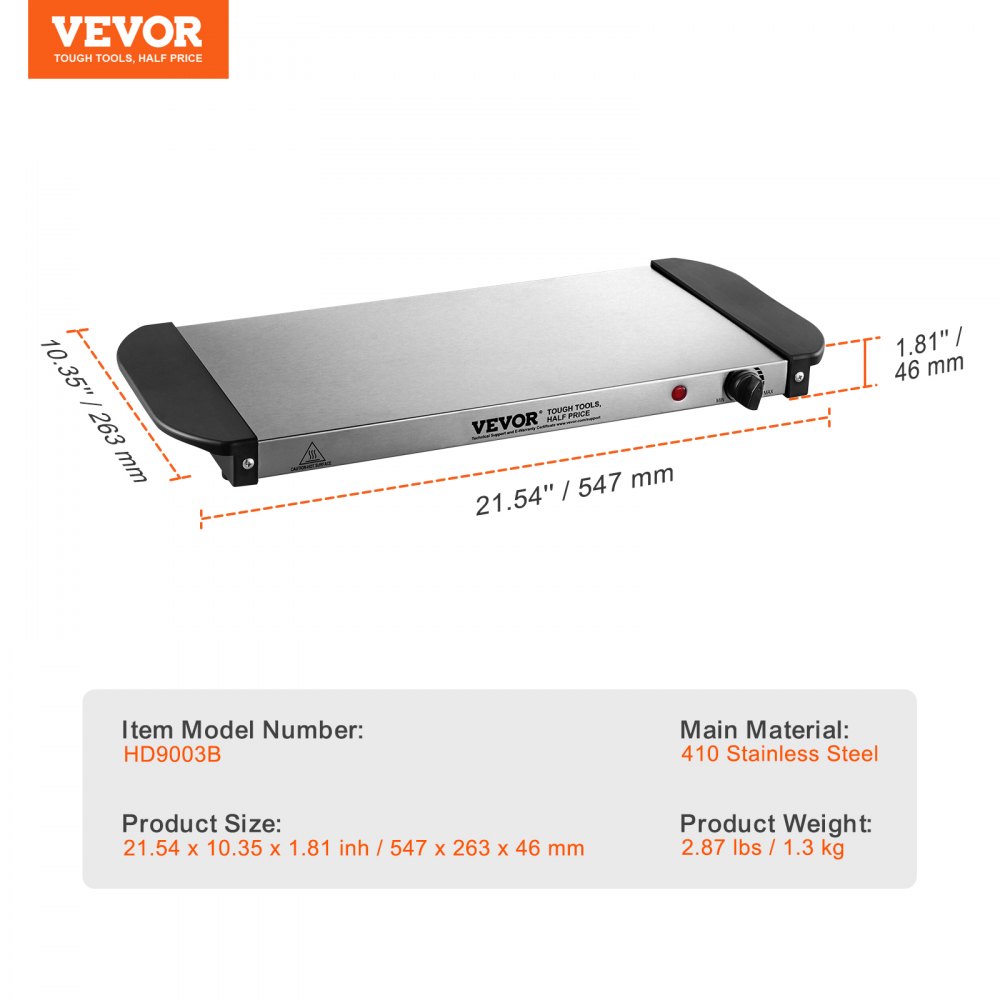 Bandeja eléctrica VEVOR para calentar alimentos, bandejas para bufé, bandejas con control de temperatura ajustable, calentador de alimentos portátil de acero inoxidable, placa calefactora perfecta para fiestas, catering y festividades.