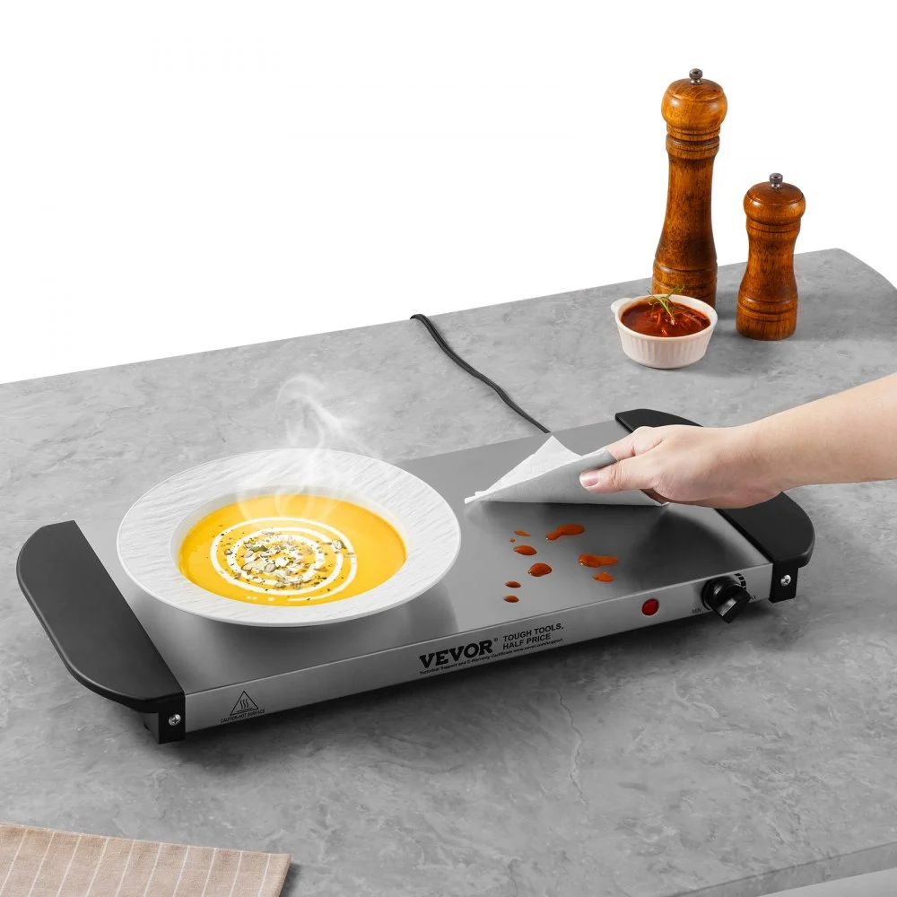 Bandeja eléctrica VEVOR para calentar alimentos, bandejas para bufé, bandejas con control de temperatura ajustable, calentador de alimentos portátil de acero inoxidable, placa calefactora perfecta para fiestas, catering y festividades.