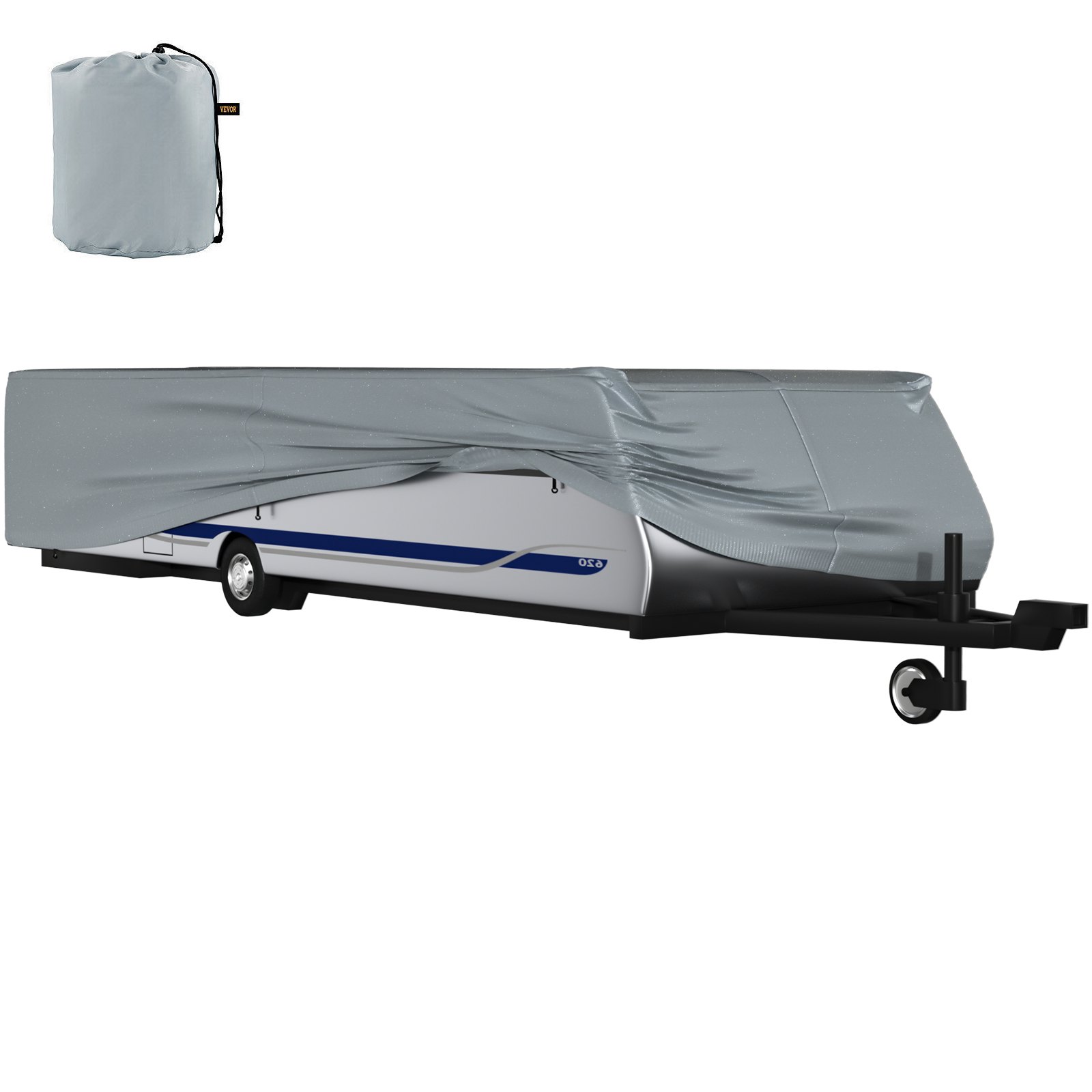 VEVOR Pop Up Camper Cover, apto para remolques de 16'-18', Ripstop 4 capas de tela no tejida plegable para remolque, resistente a los rayos UV, resistente al agua, cubierta de almacenamiento para caravana con 3 cuerdas a prueba de viento y 1 bolsa de almacenamiento, gris