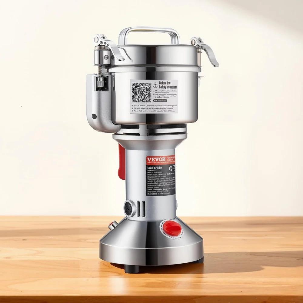 VEVOR 550g Electric Grain Mill Grinder, High Speed 2000W Commercial Spice Grinders, Stainless Steel Pulverizer Powder Machine, for Dry Grains Spices Cereals Coffee Corn Pepper, Straight Type