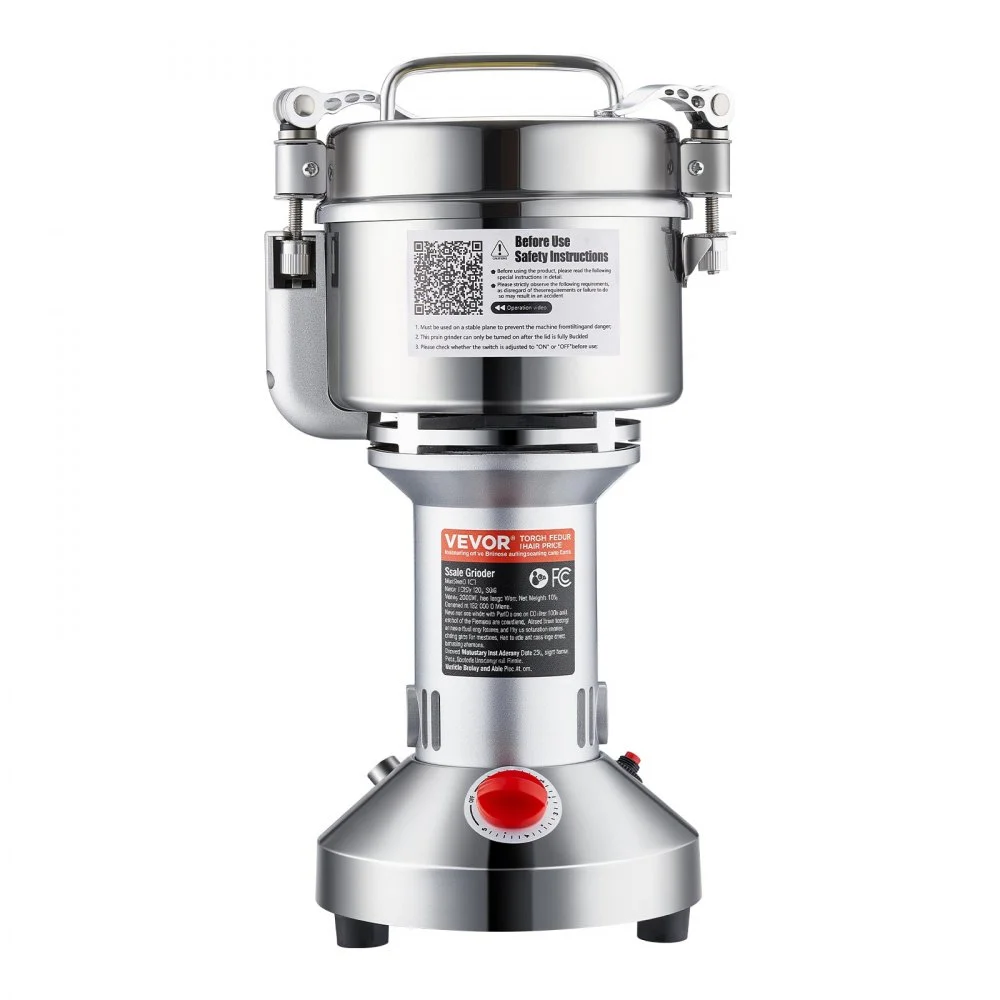 VEVOR 550g Electric Grain Mill Grinder, High Speed 2000W Commercial Spice Grinders, Stainless Steel Pulverizer Powder Machine, for Dry Grains Spices Cereals Coffee Corn Pepper, Straight Type