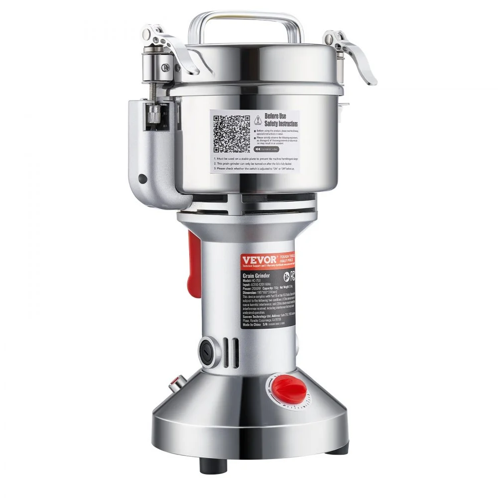 VEVOR 550g Electric Grain Mill Grinder, High Speed 2000W Commercial Spice Grinders, Stainless Steel Pulverizer Powder Machine, for Dry Grains Spices Cereals Coffee Corn Pepper, Straight Type