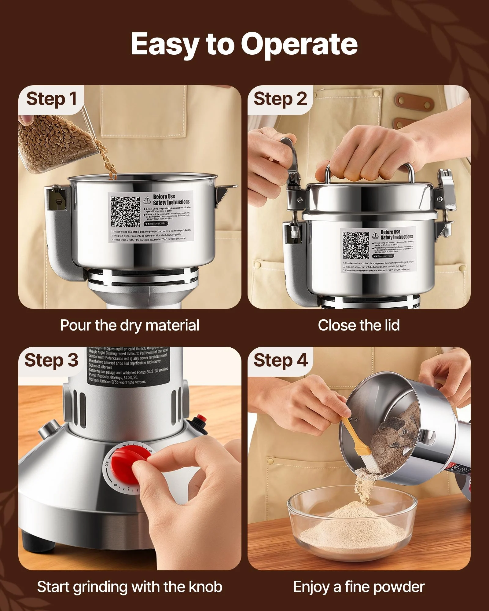 VEVOR 550g Electric Grain Mill Grinder, High Speed 2000W Commercial Spice Grinders, Stainless Steel Pulverizer Powder Machine, for Dry Grains Spices Cereals Coffee Corn Pepper, Straight Type