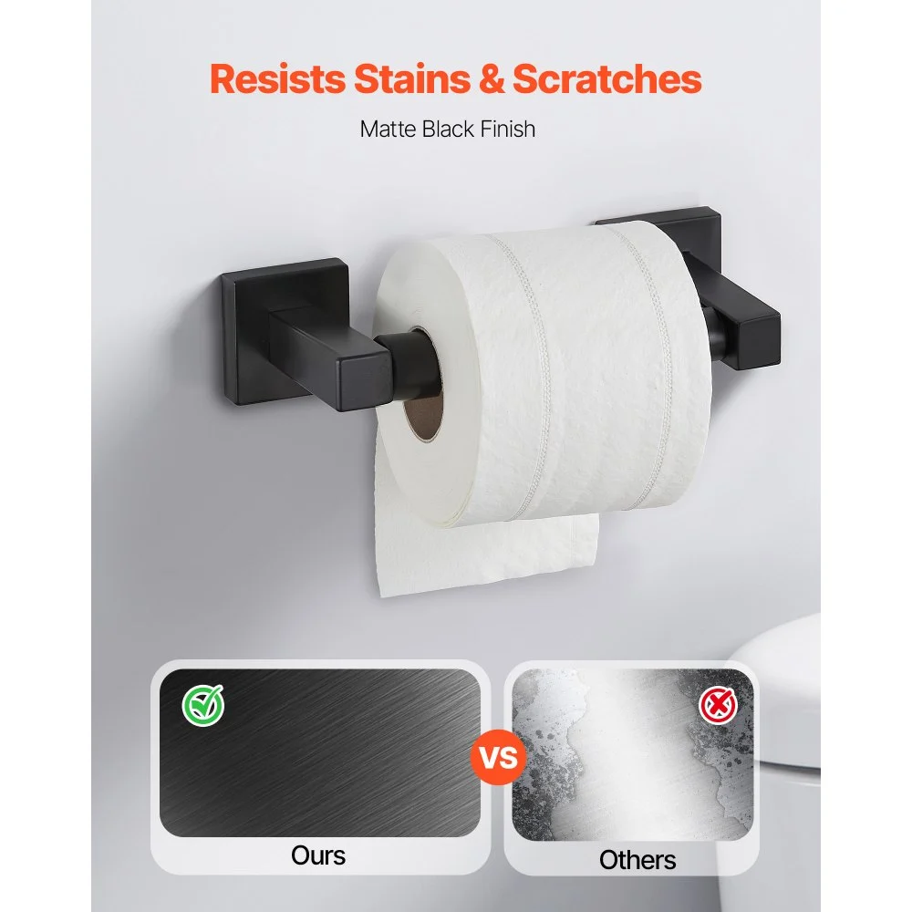 VEVOR Juego de accesorios de baño negro mate, 4 piezas de acero inoxidable, barra de toalla de 61 cm, anilla para toalla, gancho para bata y portarrollos de papel higiénico, para baño, montaje en pared