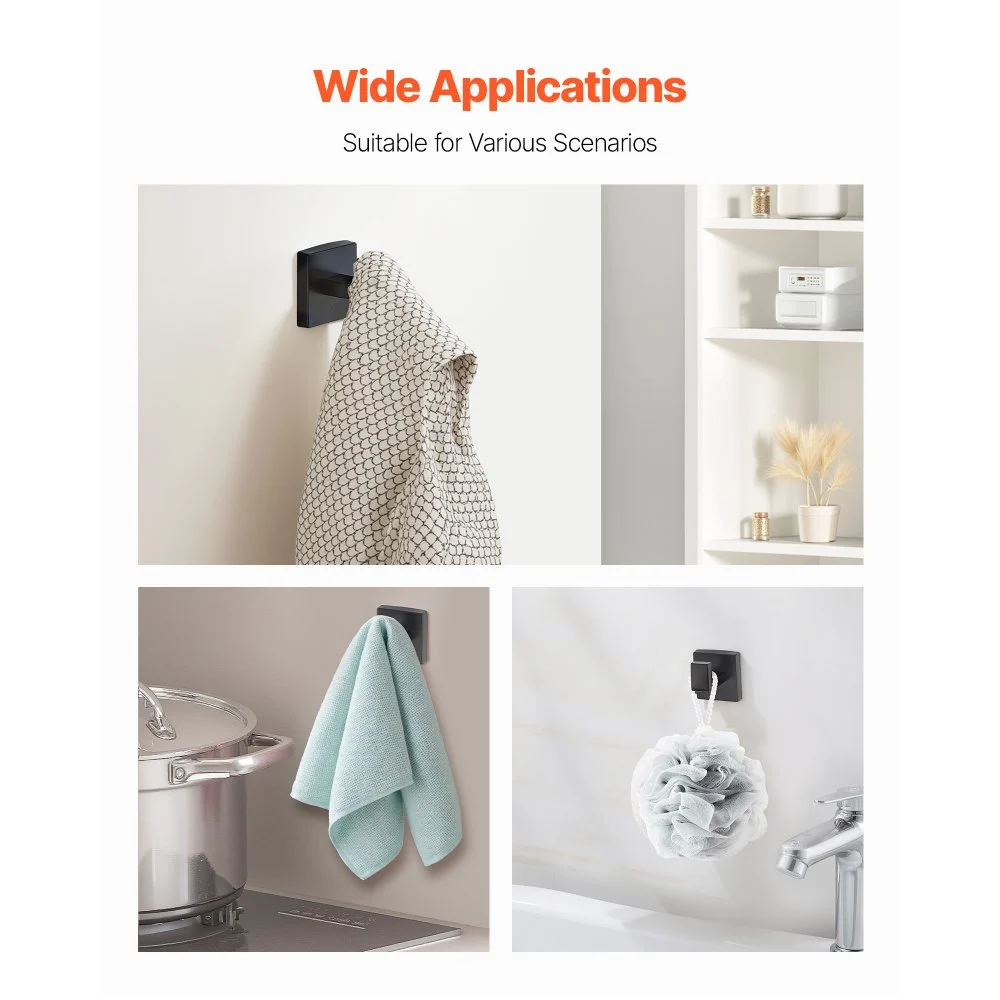 VEVOR Juego de accesorios de baño negro mate, 4 piezas de acero inoxidable, barra de toalla de 61 cm, anilla para toalla, gancho para bata y portarrollos de papel higiénico, para baño, montaje en pared