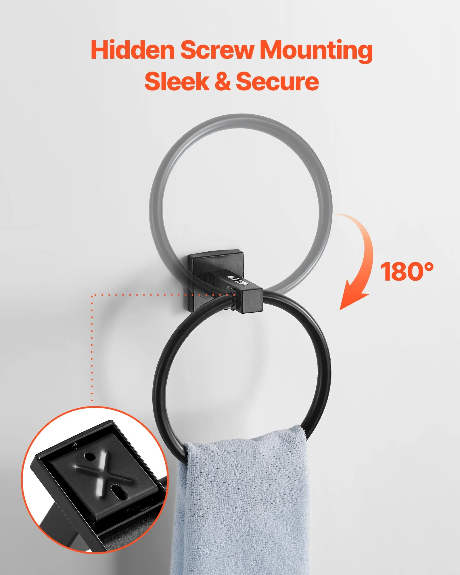 VEVOR Juego de accesorios de baño negro mate, 4 piezas de acero inoxidable, barra de toalla de 61 cm, anilla para toalla, gancho para bata y portarrollos de papel higiénico, para baño, montaje en pared