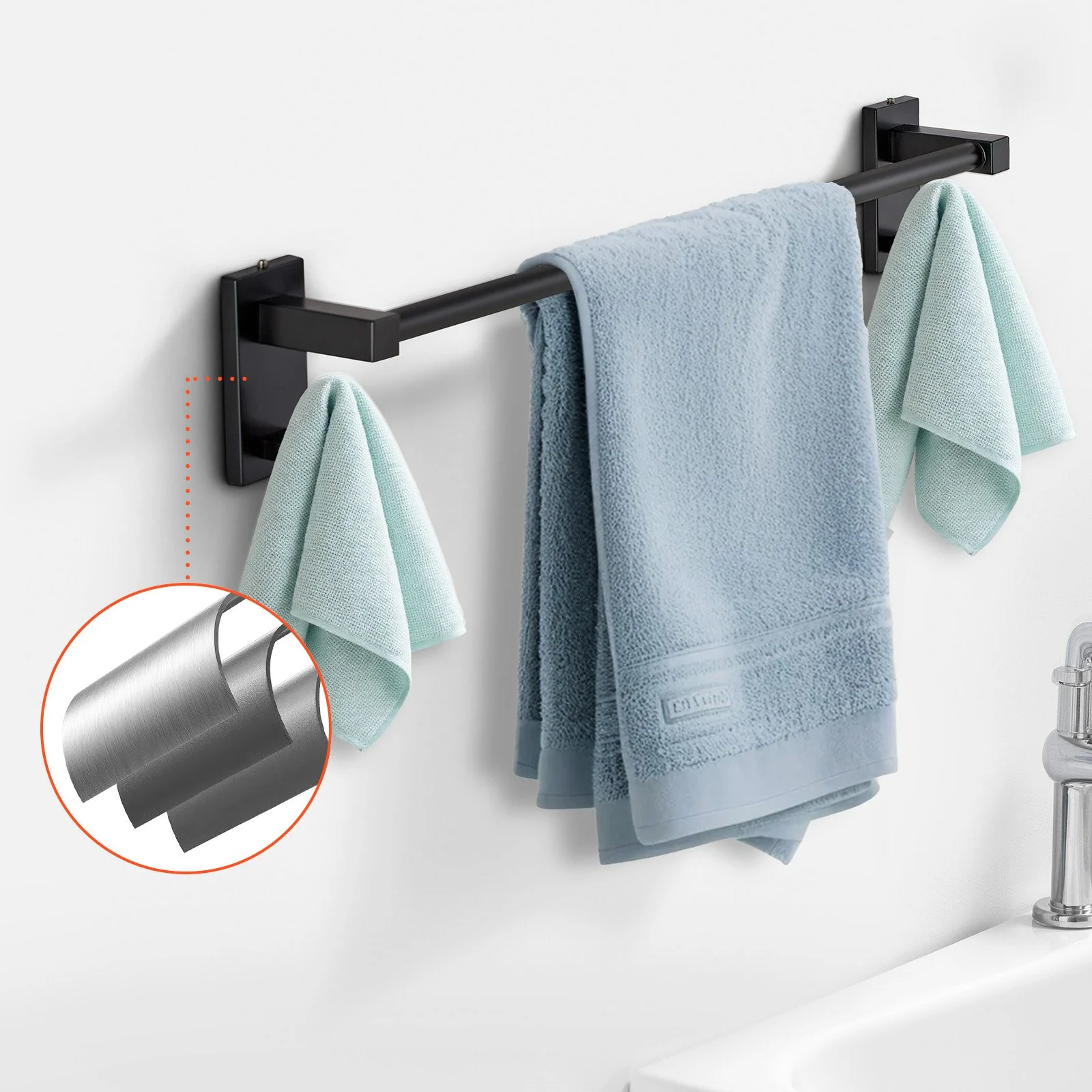 VEVOR Juego de accesorios de baño negro mate, 4 piezas de acero inoxidable, barra de toalla de 61 cm, anilla para toalla, gancho para bata y portarrollos de papel higiénico, para baño, montaje en pared