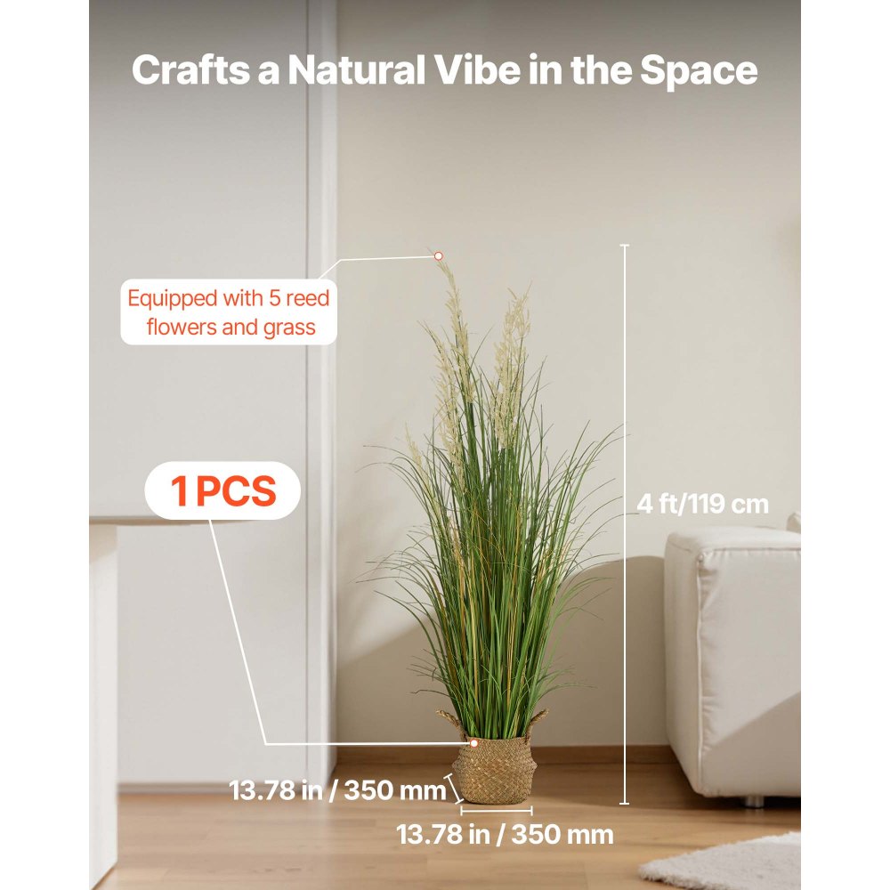 VEVOR Artificial Grass Plant, 47 inch Reed Flower Grass in Pot, Premium PVC Faux Fake Greenery Shrubs Plant for Indoor Outdoor House Home Garden Office Room Décor, Housewarming, 1 Pack Green