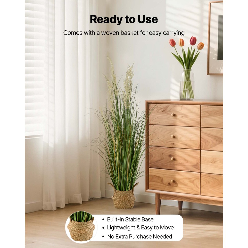 VEVOR Artificial Grass Plant, 47 inch Reed Flower Grass in Pot, Premium PVC Faux Fake Greenery Shrubs Plant for Indoor Outdoor House Home Garden Office Room Décor, Housewarming, 1 Pack Green