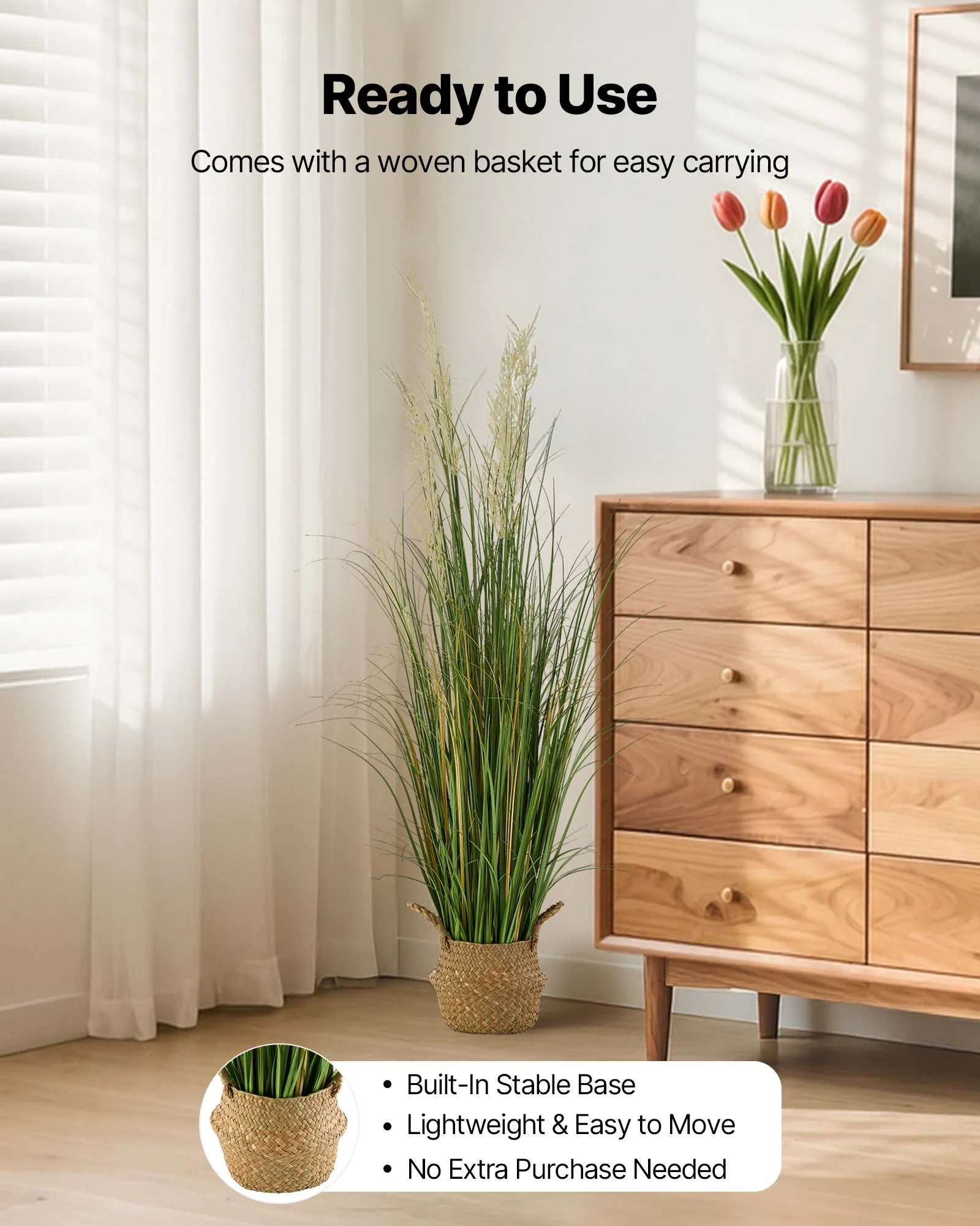 VEVOR Artificial Grass Plant, 47 inch Reed Flower Grass in Pot, Premium PVC Faux Fake Greenery Shrubs Plant for Indoor Outdoor House Home Garden Office Room Décor, Housewarming, 1 Pack Green