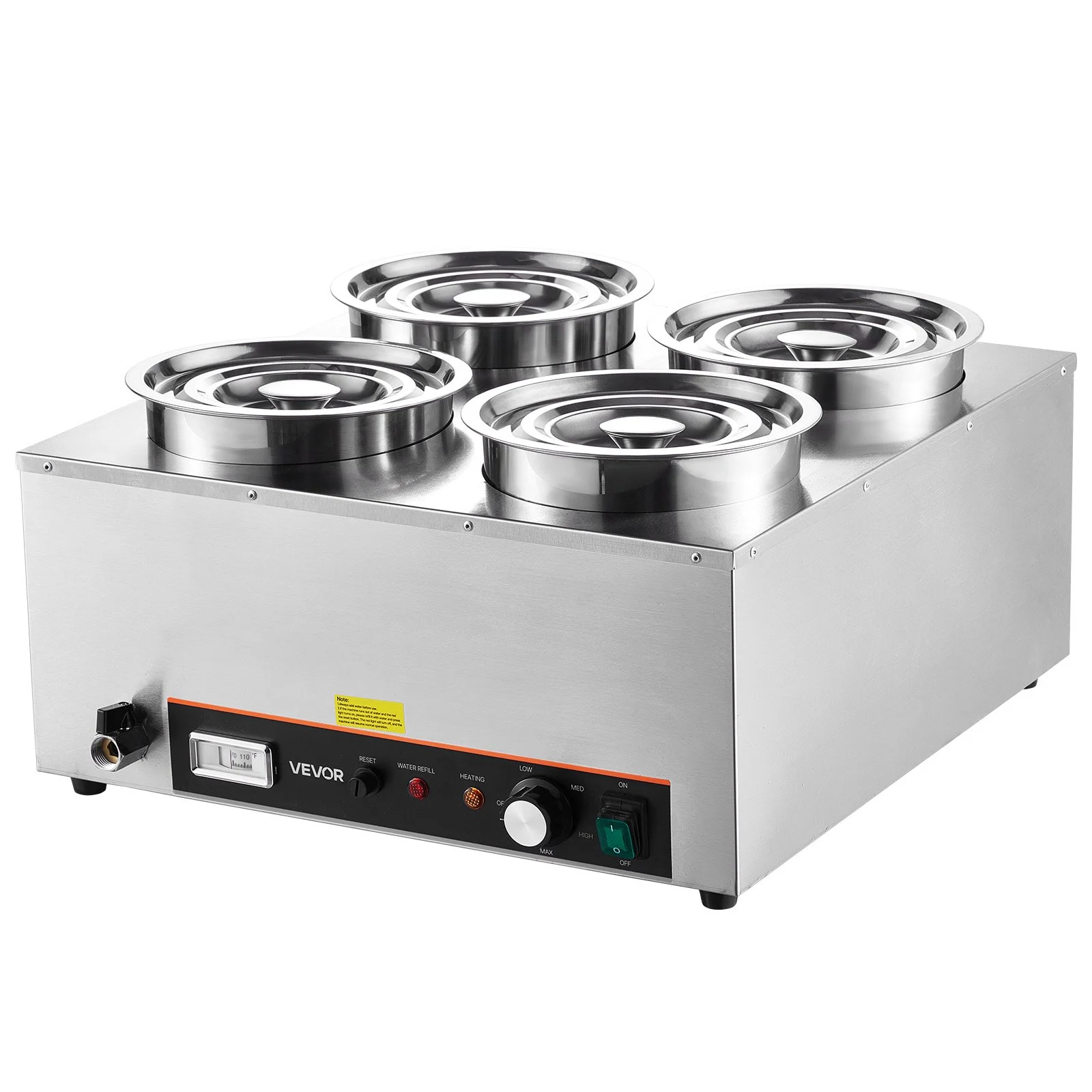 VEVOR Electric Soup Warmer, Four 6.34QT Stainless Steel Round Pot with 86~185°F Adjustable Temp, 1500W Commercial Bain Marie with Anti-dry Burn and Reset Button, Soup Station for Restaurant, Buffet
