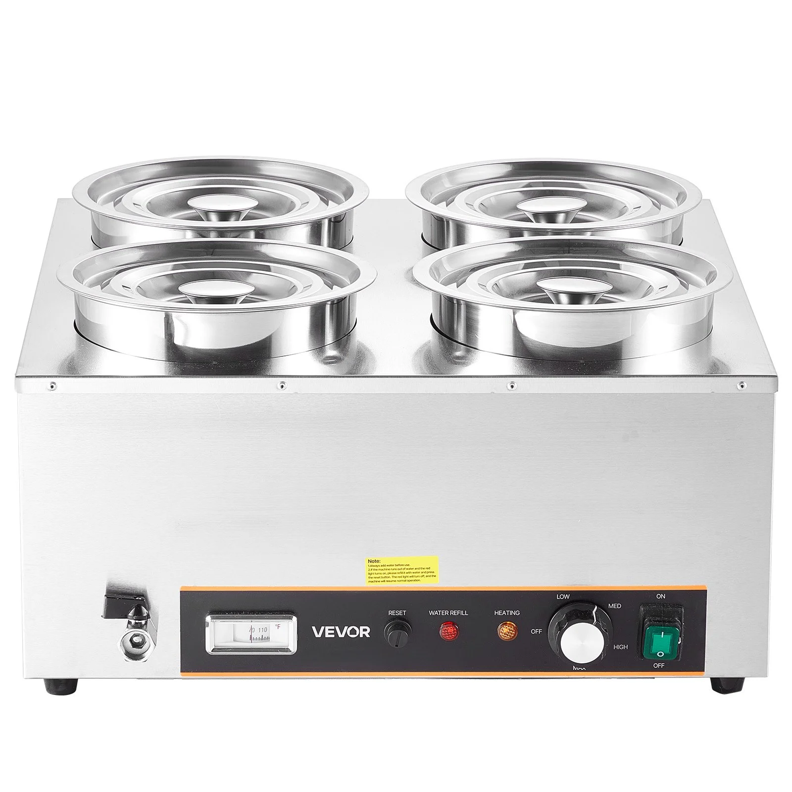 VEVOR Electric Soup Warmer, Four 6.34QT Stainless Steel Round Pot with 86~185°F Adjustable Temp, 1500W Commercial Bain Marie with Anti-dry Burn and Reset Button, Soup Station for Restaurant, Buffet