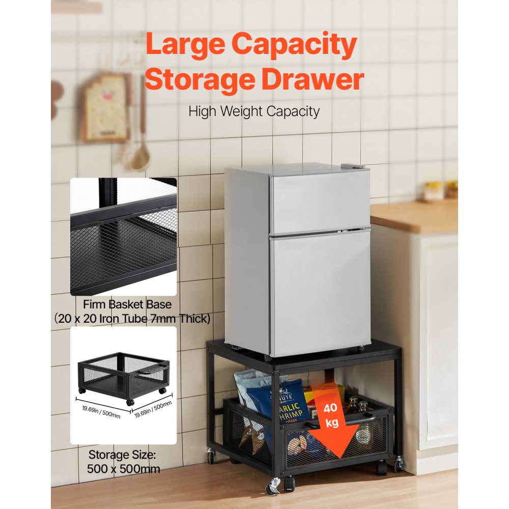VEVOR - Mini refrigerador con soporte y almacenamiento, mesa de 89 kg con carrito de almacenamiento móvil y ruedas giratorias, soporte para bebidas, organizador para oficina, hogar y dormitorio, color negro