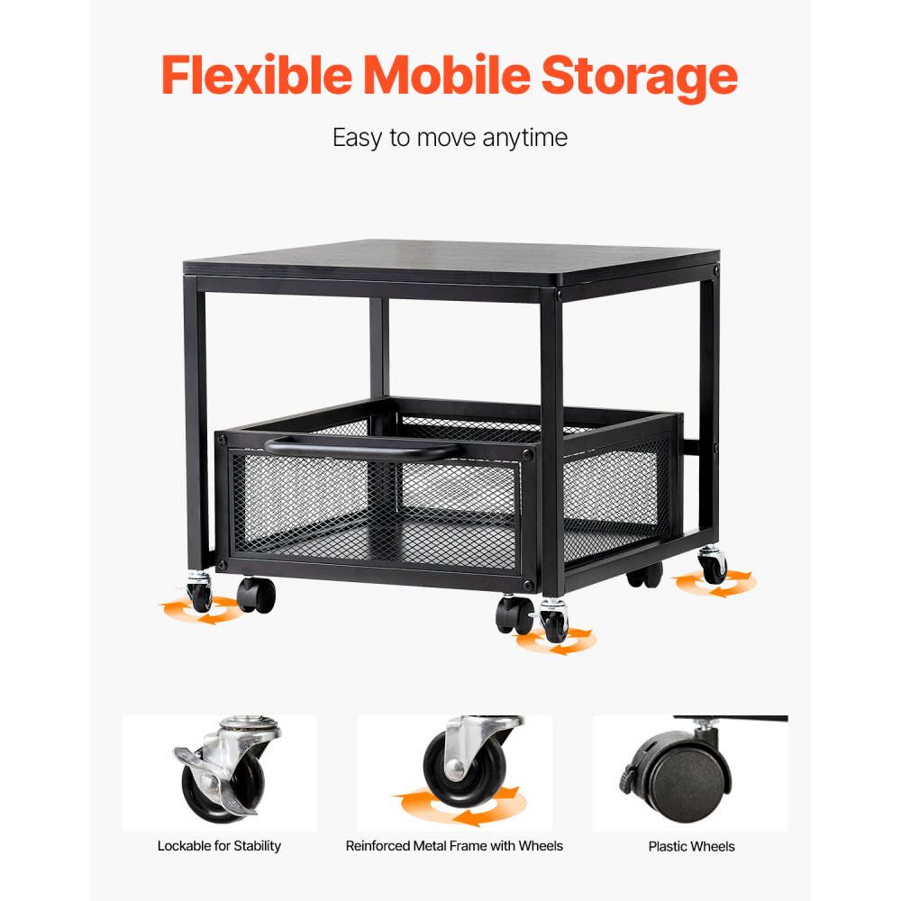 VEVOR - Mini refrigerador con soporte y almacenamiento, mesa de 89 kg con carrito de almacenamiento móvil y ruedas giratorias, soporte para bebidas, organizador para oficina, hogar y dormitorio, color negro