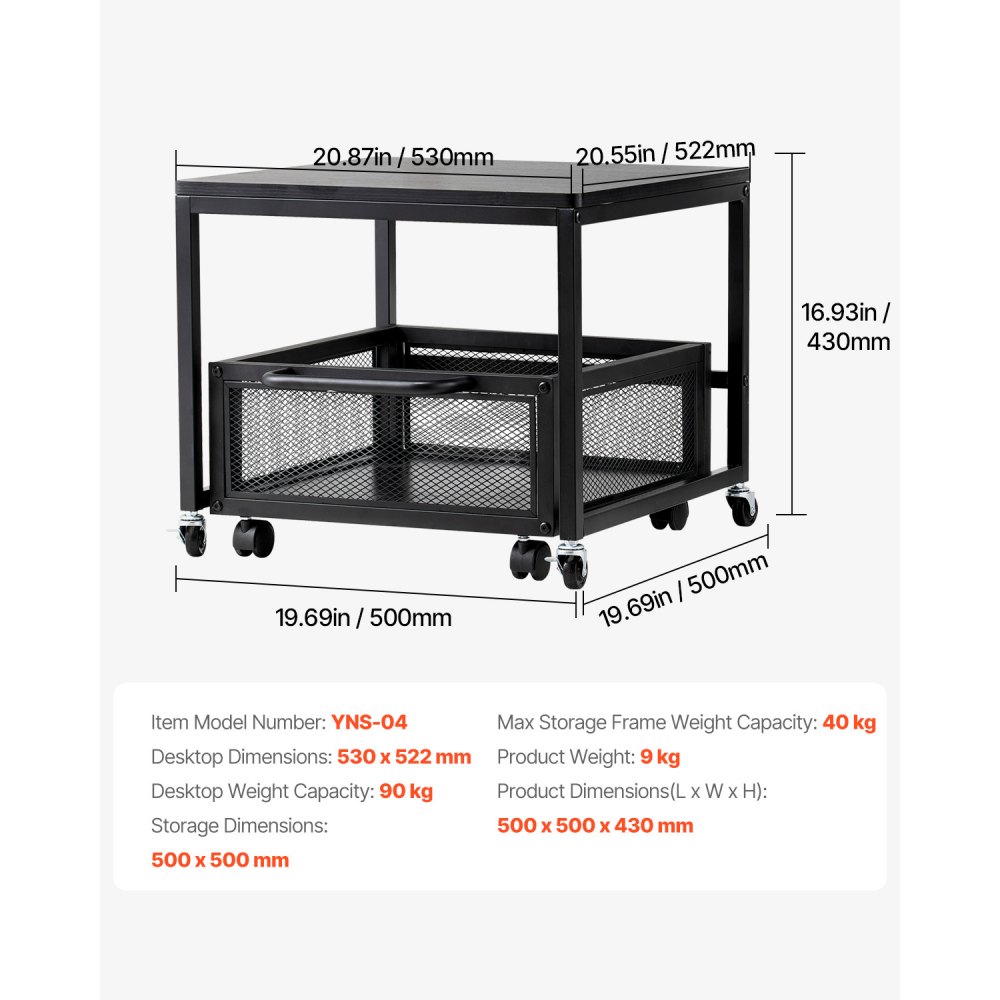 VEVOR - Mini refrigerador con soporte y almacenamiento, mesa de 89 kg con carrito de almacenamiento móvil y ruedas giratorias, soporte para bebidas, organizador para oficina, hogar y dormitorio, color negro