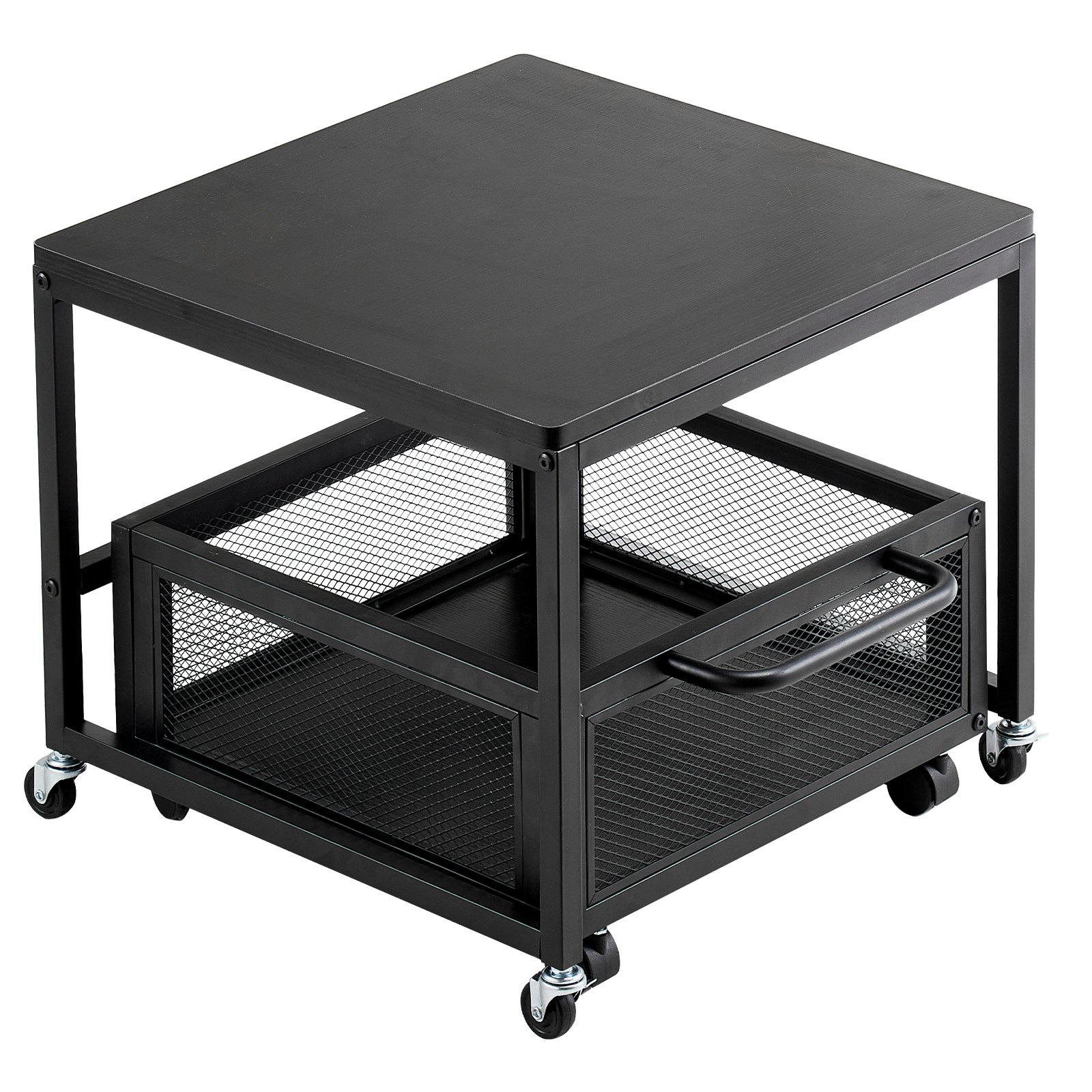 VEVOR - Mini refrigerador con soporte y almacenamiento, mesa de 89 kg con carrito de almacenamiento móvil y ruedas giratorias, soporte para bebidas, organizador para oficina, hogar y dormitorio, color negro