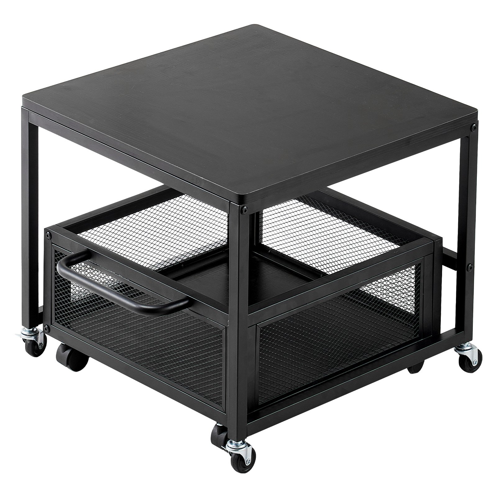 VEVOR - Mini refrigerador con soporte y almacenamiento, mesa de 89 kg con carrito de almacenamiento móvil y ruedas giratorias, soporte para bebidas, organizador para oficina, hogar y dormitorio, color negro