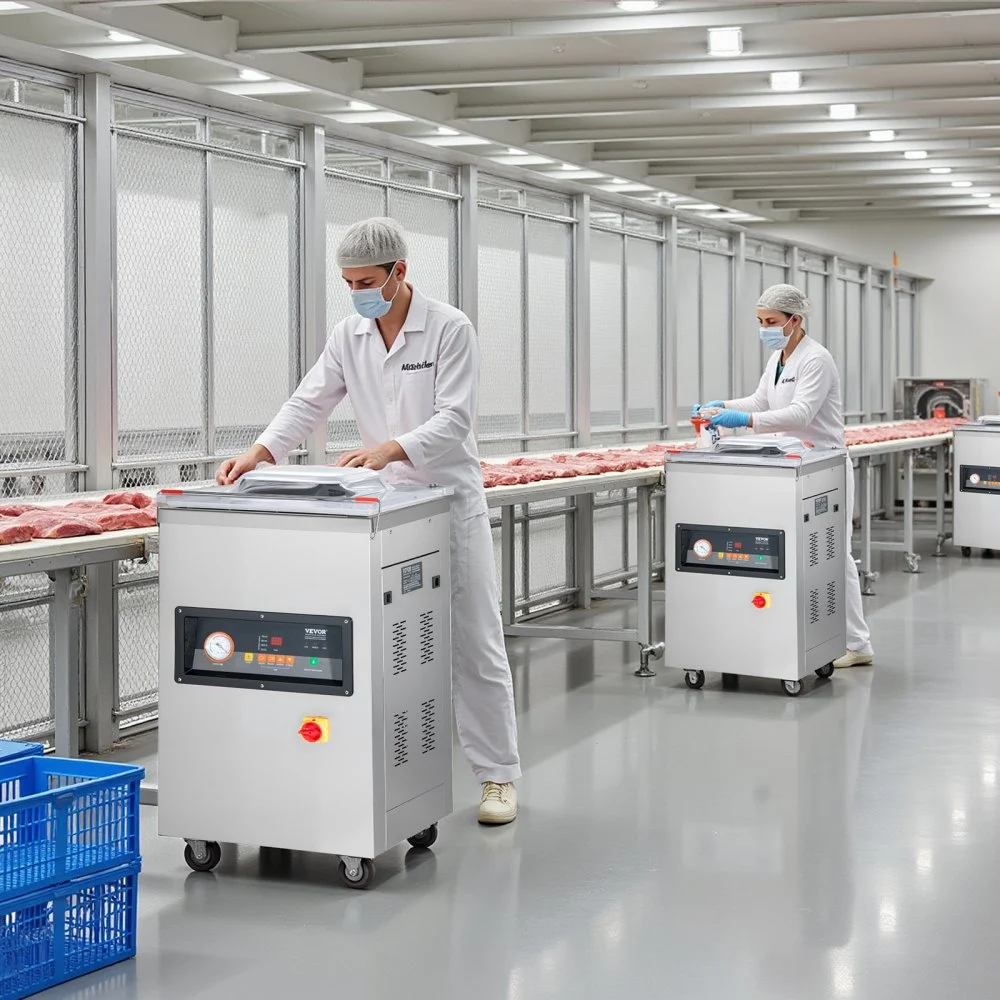 Selladora al vacío de cámara VEVOR, 900 W de potencia, ideal para alimentos húmedos, carnes, marinadas y más. Tamaño compacto con una longitud de sellado de 40 cm (15,7 pulgadas). Apta para uso doméstico y comercial.