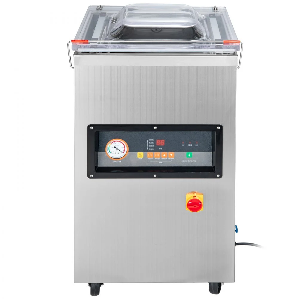 Selladora al vacío de cámara VEVOR, 900 W de potencia, ideal para alimentos húmedos, carnes, marinadas y más. Tamaño compacto con una longitud de sellado de 40 cm (15,7 pulgadas). Apta para uso doméstico y comercial.