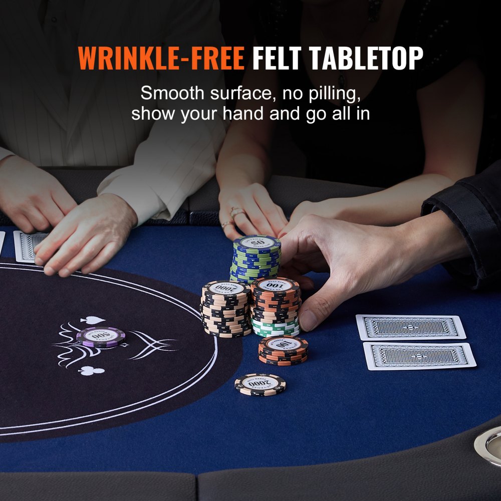 Mesa de póker plegable VEVOR para 8 jugadores, mesa de blackjack y Texas Hold'em con barandas acolchadas y portavasos de acero inoxidable, mesa de juegos de cartas plegable portátil, mesa ovalada de 72" para casino y ocio, azul