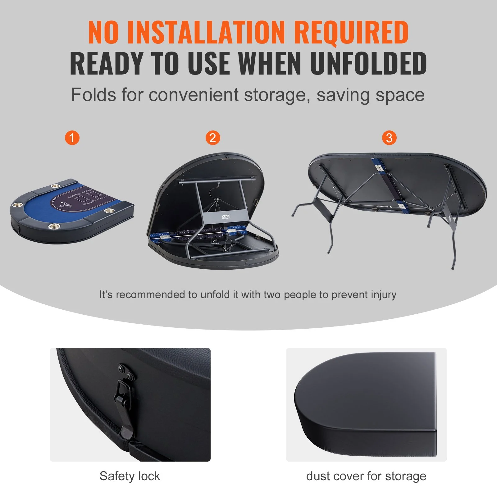 Mesa de póker plegable VEVOR para 8 jugadores, mesa de blackjack y Texas Hold'em con barandas acolchadas y portavasos de acero inoxidable, mesa de juegos de cartas plegable portátil, mesa ovalada de 72" para casino y ocio, azul