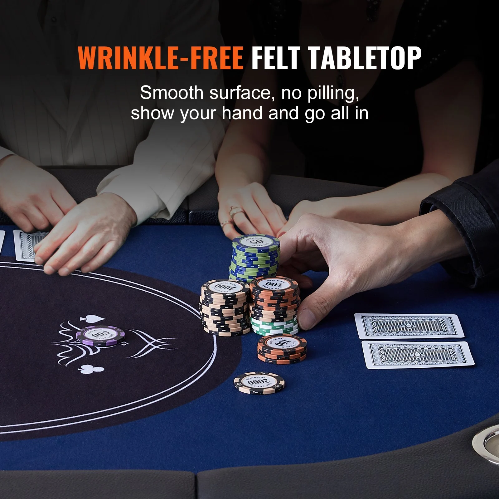 Mesa de póker plegable VEVOR para 8 jugadores, mesa de blackjack y Texas Hold'em con barandas acolchadas y portavasos de acero inoxidable, mesa de juegos de cartas plegable portátil, mesa ovalada de 72" para casino y ocio, azul