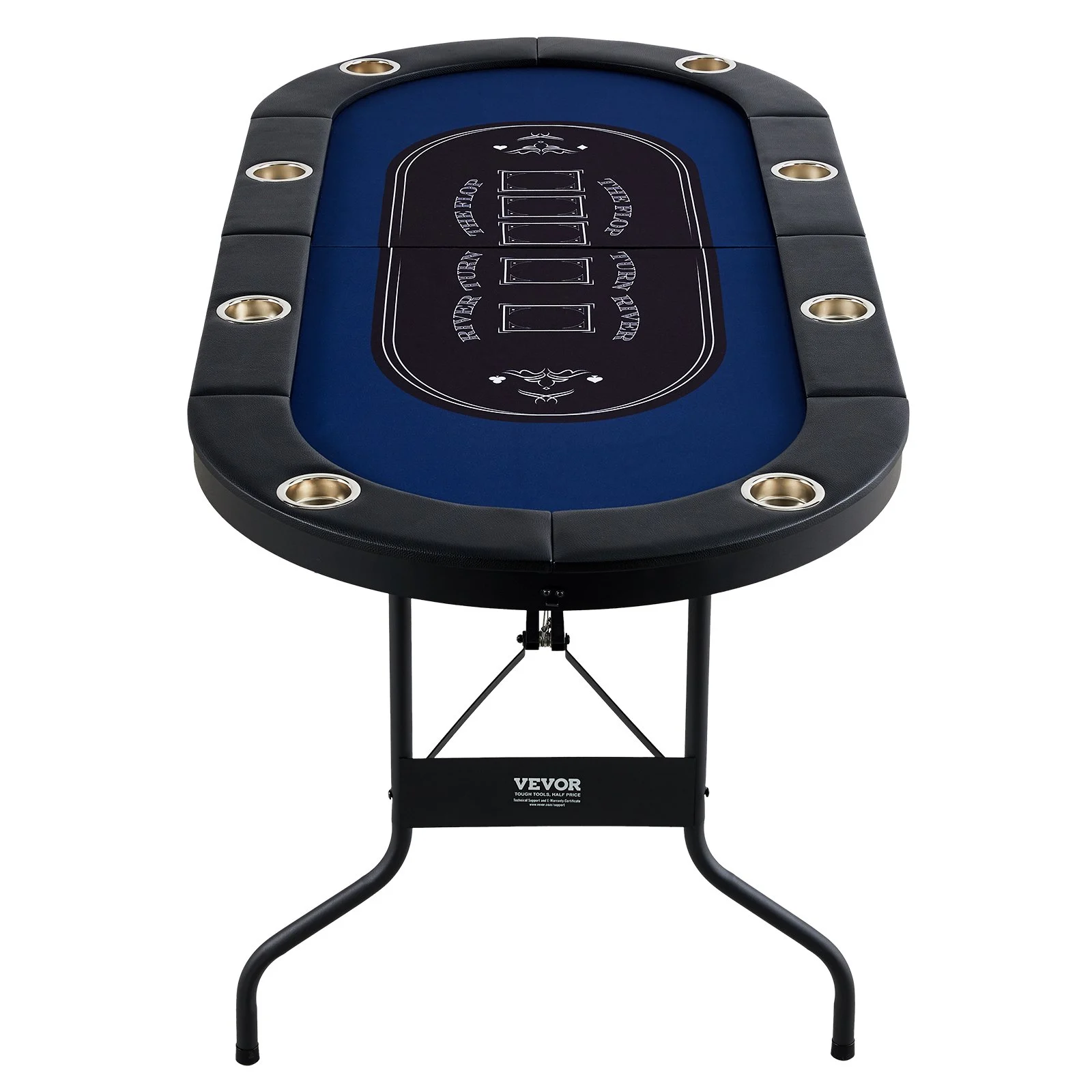 Mesa de póker plegable VEVOR para 8 jugadores, mesa de blackjack y Texas Hold'em con barandas acolchadas y portavasos de acero inoxidable, mesa de juegos de cartas plegable portátil, mesa ovalada de 72" para casino y ocio, azul
