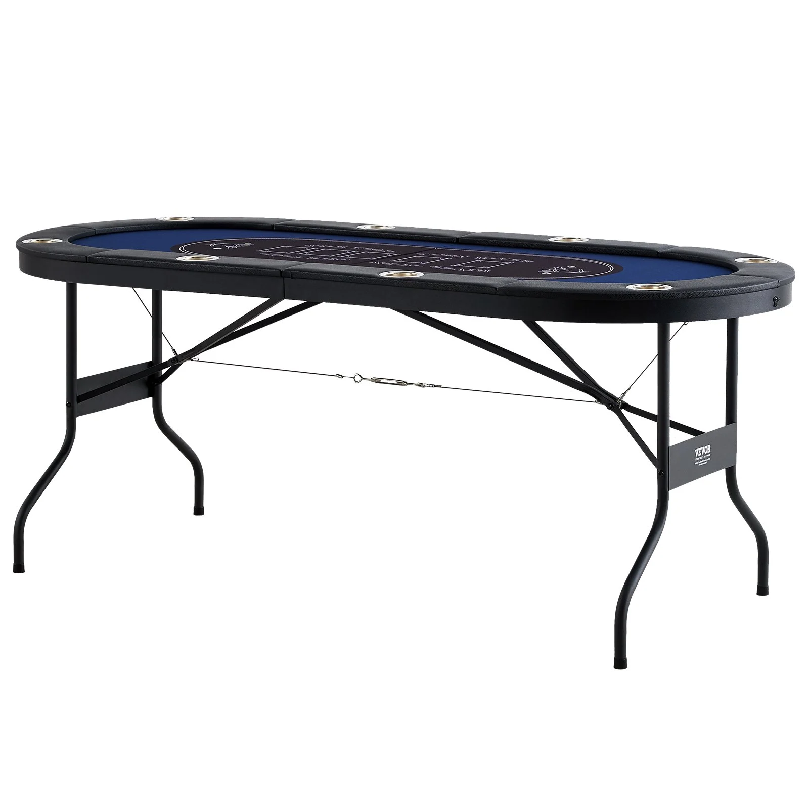 Mesa de póker plegable VEVOR para 8 jugadores, mesa de blackjack y Texas Hold'em con barandas acolchadas y portavasos de acero inoxidable, mesa de juegos de cartas plegable portátil, mesa ovalada de 72" para casino y ocio, azul