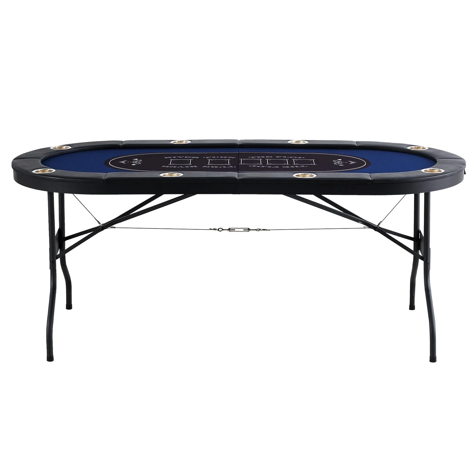 Mesa de póker plegable VEVOR para 8 jugadores, mesa de blackjack y Texas Hold'em con barandas acolchadas y portavasos de acero inoxidable, mesa de juegos de cartas plegable portátil, mesa ovalada de 72" para casino y ocio, azul