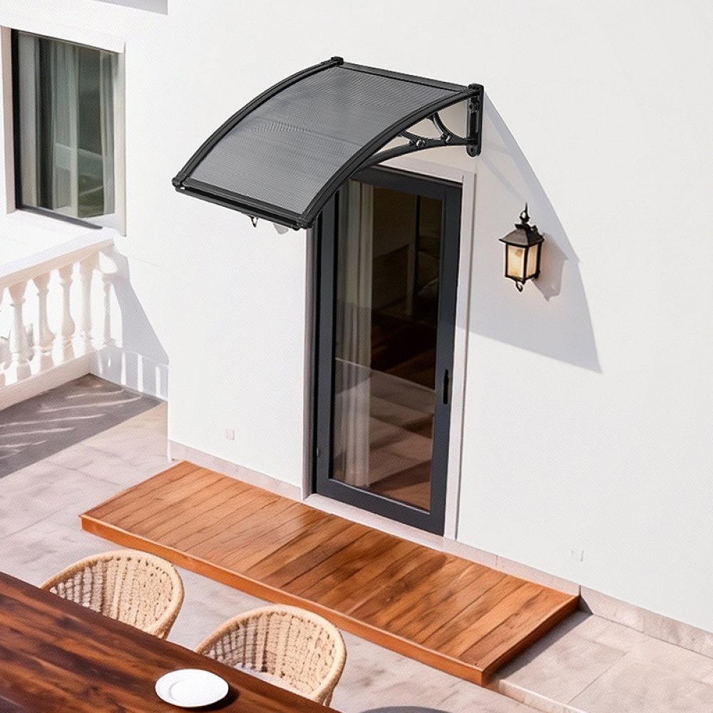 VEVOR Toldo para Puertas y Ventanas con Drenaje 61 x 60 cm, Tejadillo de Protección para Entrada con Soporte de ABS, Protección contra Lluvia, Nieve, Sol, Toldo de Policarbonato para Porche, Gris