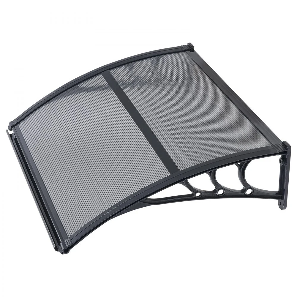 VEVOR Toldo para Puertas y Ventanas con Drenaje 100x75,5 cm, Tejadillo de Protección para Entrada con Soporte de ABS, Protección contra Lluvia, Nieve, Sol, Toldo de Policarbonato para Porche, Gris