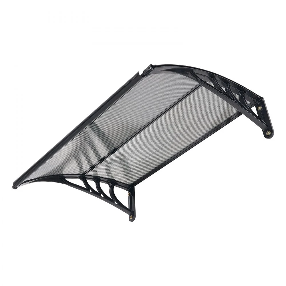 VEVOR Toldo para Puertas y Ventanas con Drenaje 100x75,5 cm, Tejadillo de Protección para Entrada con Soporte de ABS, Protección contra Lluvia, Nieve, Sol, Toldo de Policarbonato para Porche, Gris