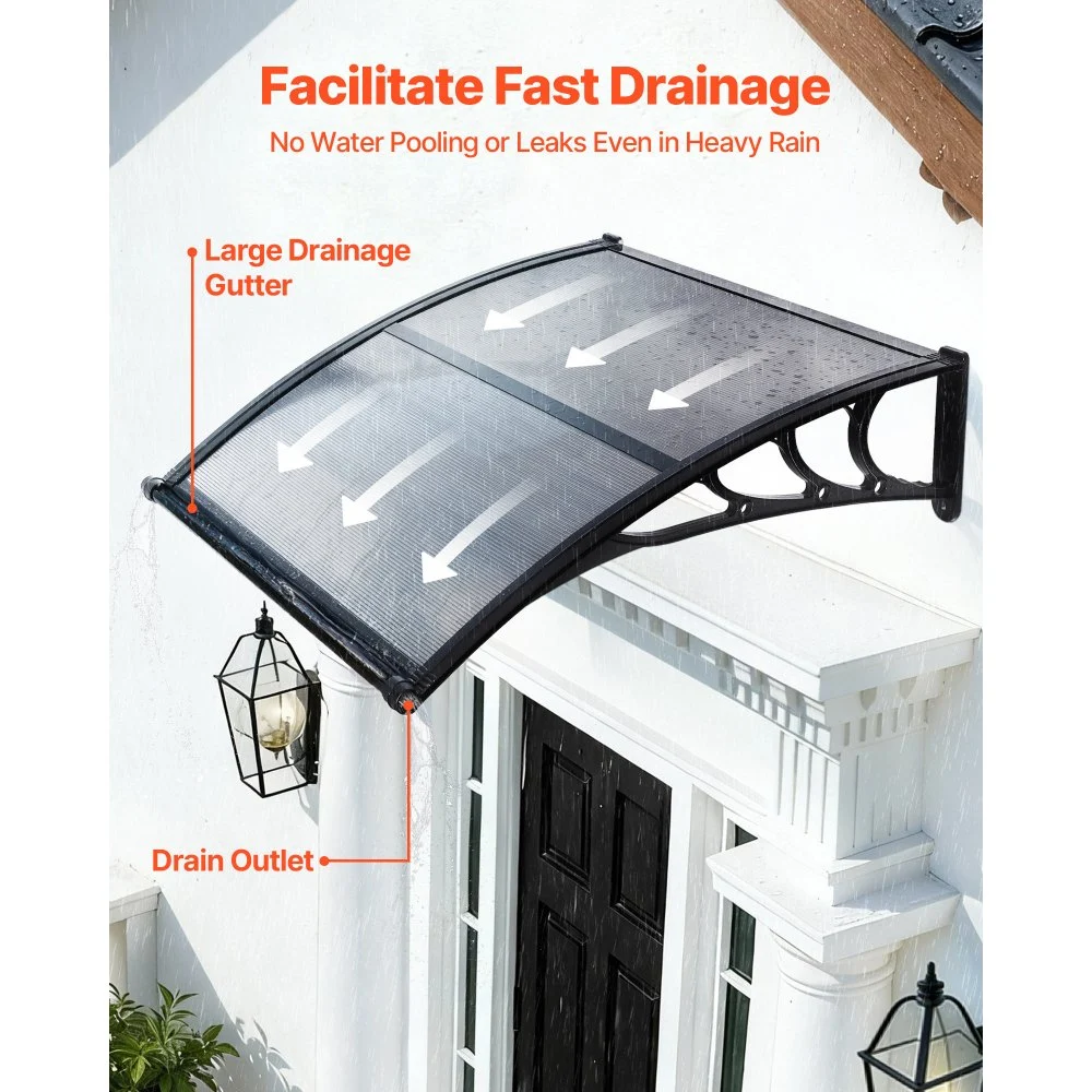 VEVOR Awnings for Door Entrance, 38 x 40 in, Exterior Front Door Window Awnings with Drainage & ABS Bracket, Rain Snow Sun Protection, Overhang Polycarbonate Door Canopy for Porch Patio, Smoky Gray