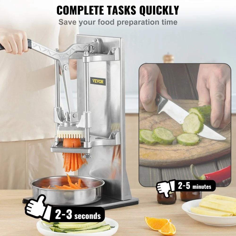 Cortador de papas fritas comercial VEVOR con 4 cuchillas de repuesto, cuchillas de 1/4″ y 3/8″, cortador de dados fácil, rebanador de 6 gajos y descorazonador de manzanas de 6 gajos, cortador de papas con limón para papas fritas con mango extendido