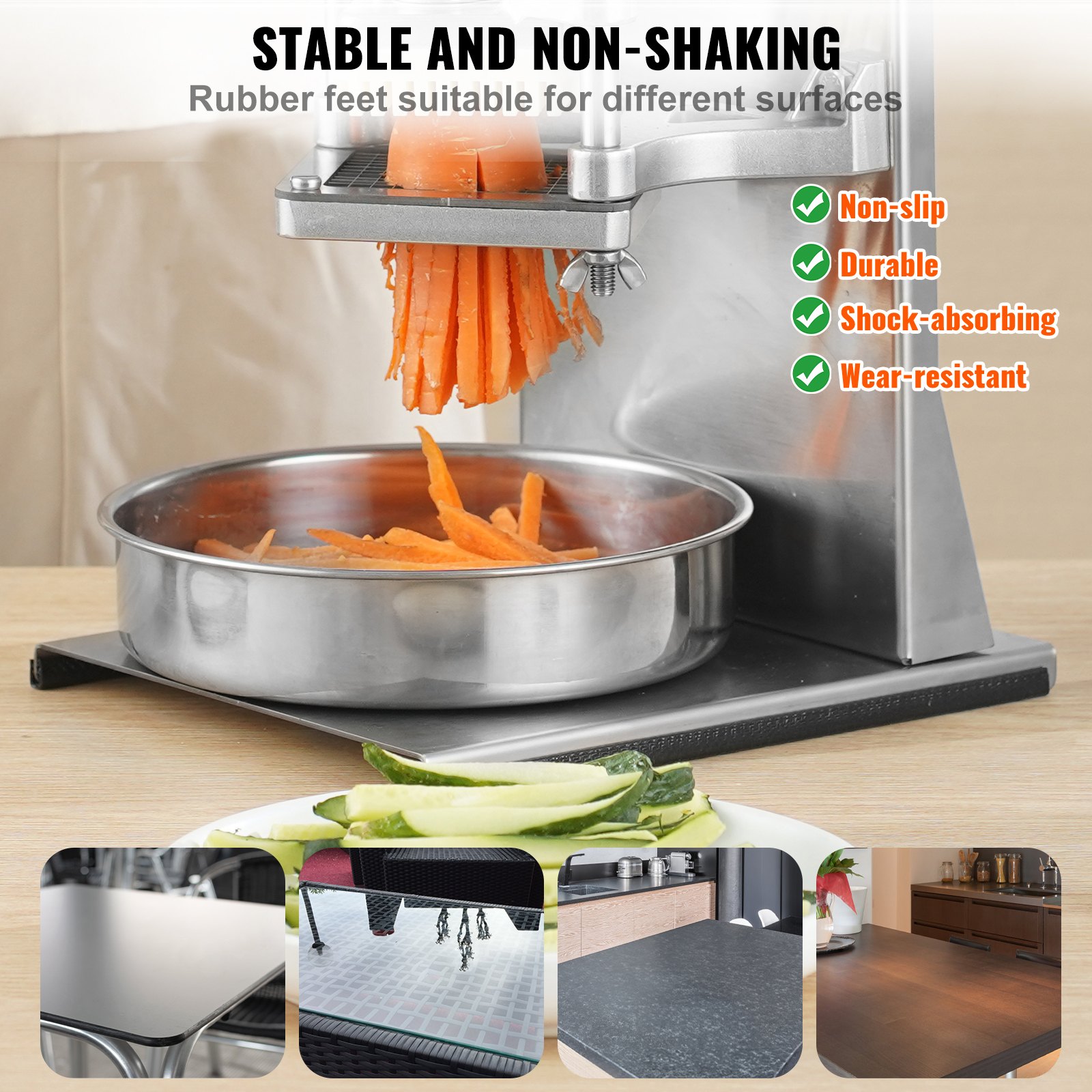 Cortador de papas fritas comercial VEVOR con 4 cuchillas de repuesto, cuchillas de 1/4″ y 3/8″, cortador de dados fácil, rebanador de 6 gajos y descorazonador de manzanas de 6 gajos, cortador de papas con limón para papas fritas con mango extendido