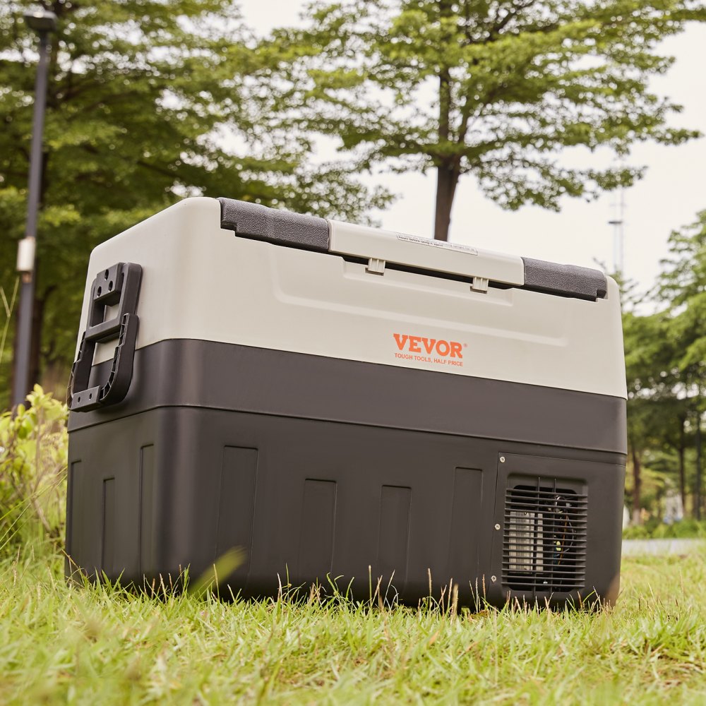 Refrigerador para coche VEVOR de 12 voltios, congelador portátil de doble zona de 48 cuartos/45 litros, rango ajustable de -20 °C a 10 °C, compresor de 12/24 V CC y 100-240 V CA para exteriores, camping, viajes y autocaravanas.