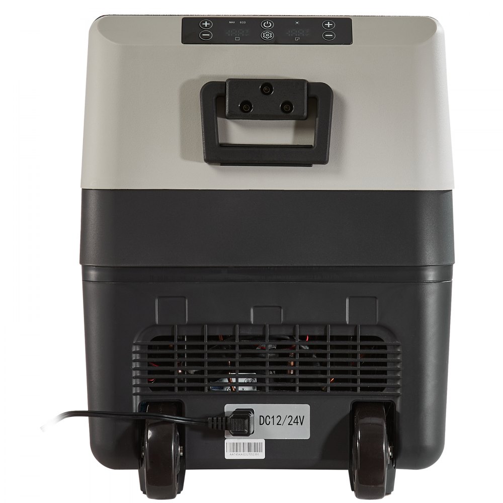 Refrigerador para coche VEVOR de 12 voltios, congelador portátil de doble zona de 48 cuartos/45 litros, rango ajustable de -20 °C a 10 °C, compresor de 12/24 V CC y 100-240 V CA para exteriores, camping, viajes y autocaravanas.