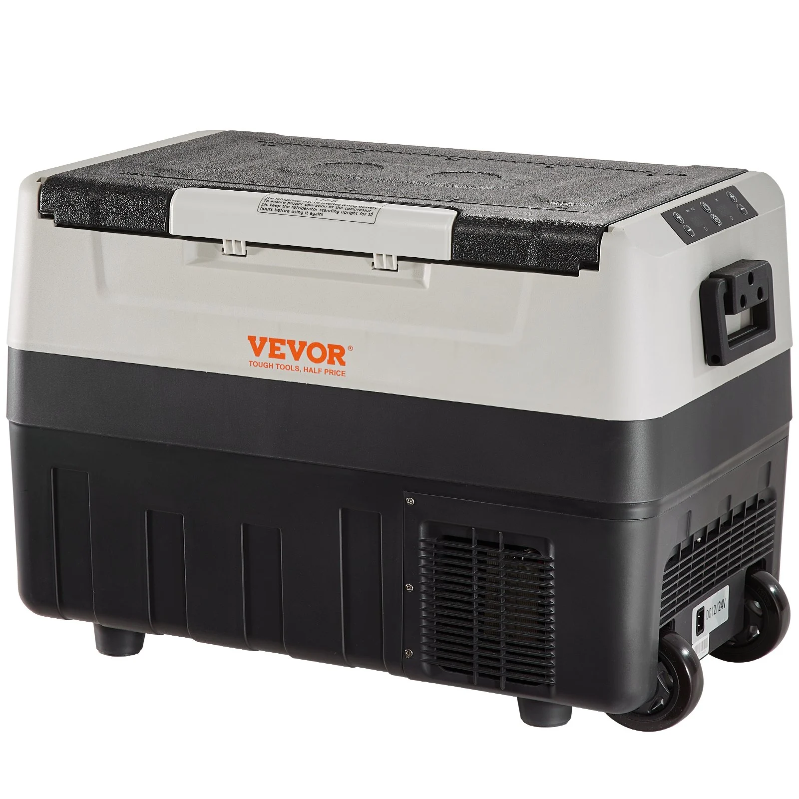 Refrigerador para coche VEVOR de 12 voltios, congelador portátil de doble zona de 48 cuartos/45 litros, rango ajustable de -20 °C a 10 °C, compresor de 12/24 V CC y 100-240 V CA para exteriores, camping, viajes y autocaravanas.