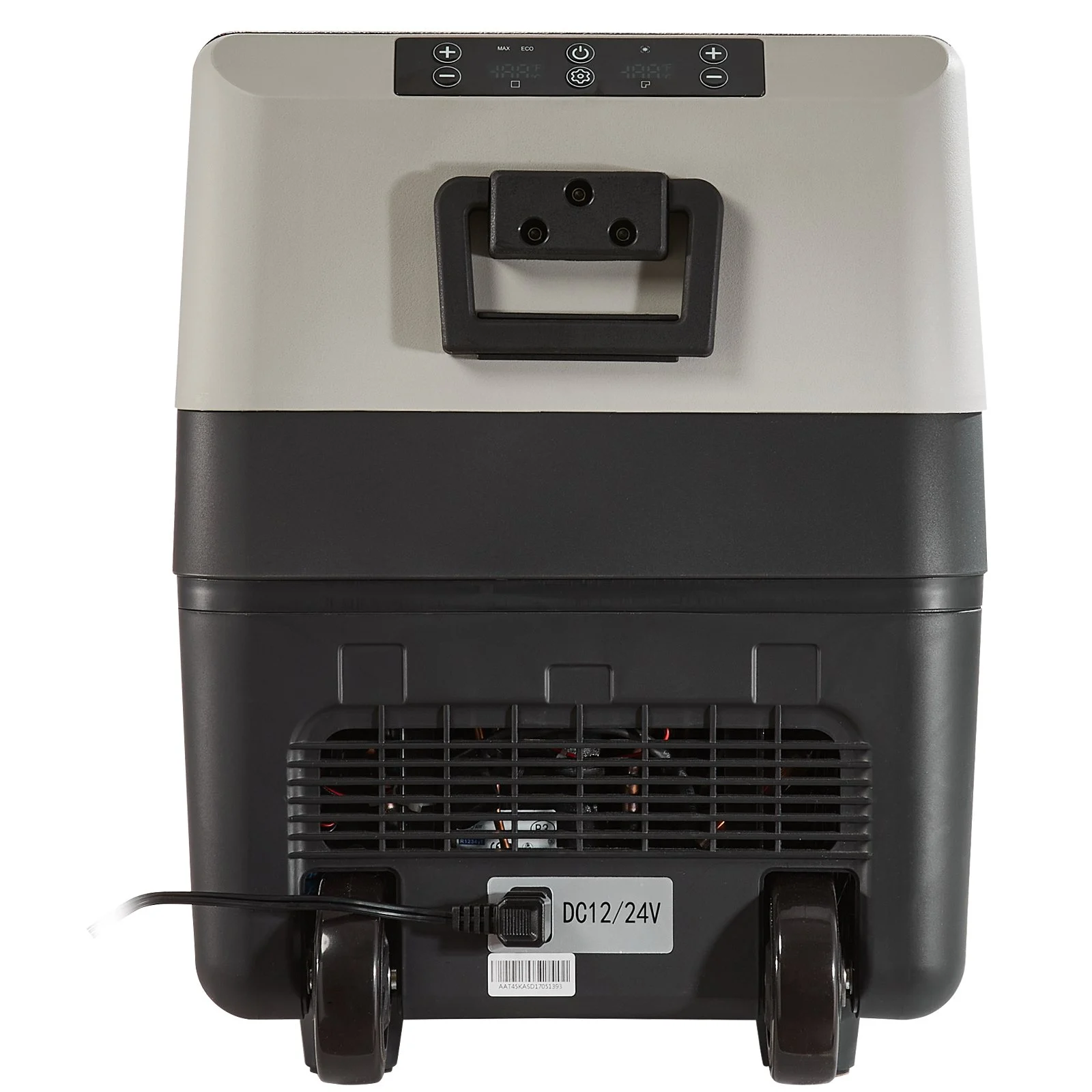 Refrigerador para coche VEVOR de 12 voltios, congelador portátil de doble zona de 48 cuartos/45 litros, rango ajustable de -20 °C a 10 °C, compresor de 12/24 V CC y 100-240 V CA para exteriores, camping, viajes y autocaravanas.